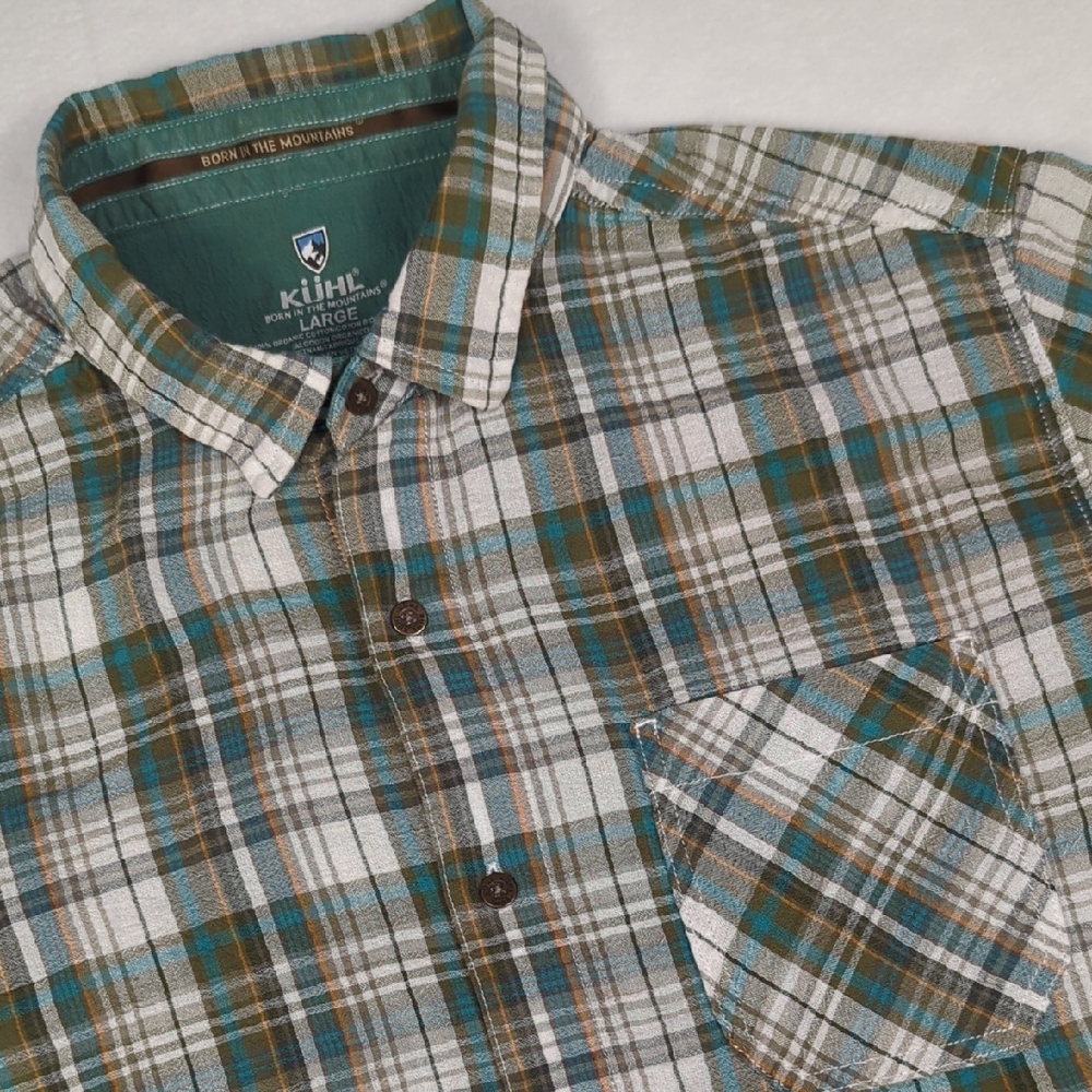 Kuhl Plaid‎ Organic Cotton Short Sleeve Button-up Mens Shirt Size Large